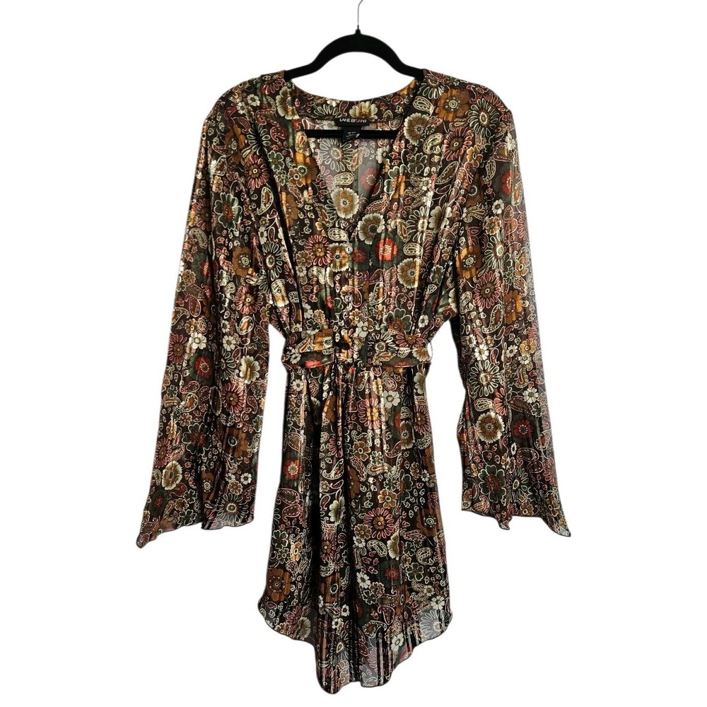 Y2K Lane Bryant Paisley Vneck Flare Hippie Bell Sleeves Fairy 18/20 Earth Tones